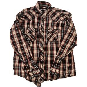 Pintlar Mens Red Black Plaid Western Snap Button Down Shirt Large Cotton L/S